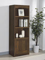 Laughlin 3-shelf media tower in dark pine, front view
