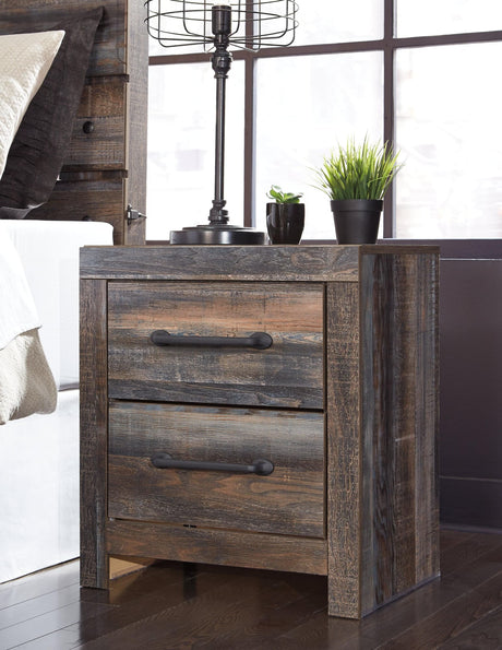 Drystan multi-color rustic industrial nightstand angled view