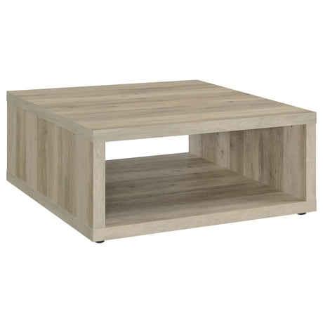 Frisco Square Coffee Table front view showing distressed pine finish