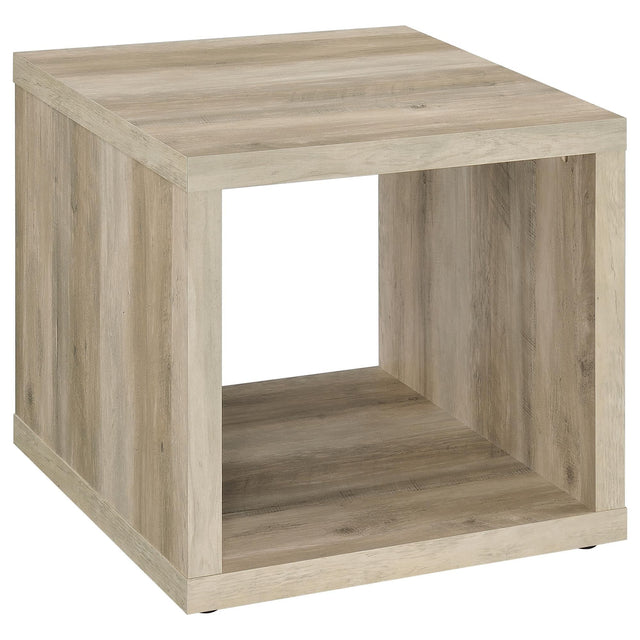 Frisco Square Engineered Wood Side End Table Distressed Pine front view