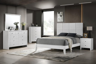 Denker Evan White Paneled Bedroom Set king bed front view