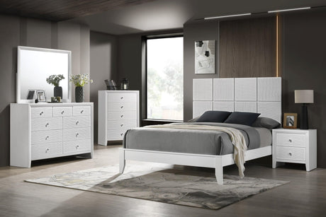 Denker Evan White Paneled Bedroom Set king bed front view