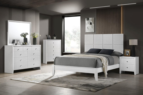 Denker Evan White Paneled Bedroom Set king bed front view