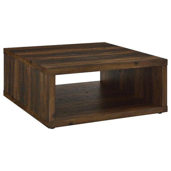 Frisco Square coffee table top view showing dark pine finish