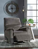 Nerviano Gray Zero Wall Recliner with metal frame and polyester upholstery front view