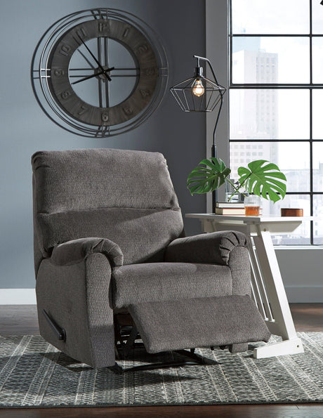 Nerviano Gray Zero Wall Recliner with metal frame and polyester upholstery front view