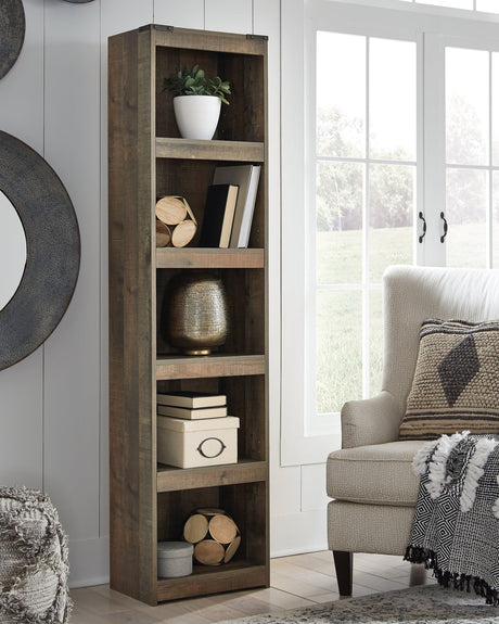 Trinell Brown Pier TV Stand angled view showing plank-style details