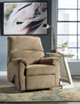Front angle of Nerviano Mocha Zero Wall Recliner showing metal frame