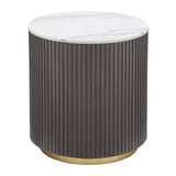Jason Round Side Table with white marble top and charcoal metal base, front view