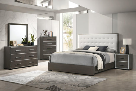 Sharpe Gray White Fabric Upholstered Tufted Bedroom Set bed main view