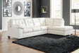 Main view of Ashley RAF Chaise sectional sofa with white tufted faux leather and metal legs