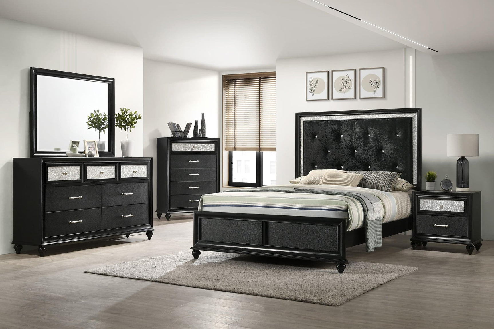 Lila Black Velvet Tufted Upholstered Bedroom Set main view bed