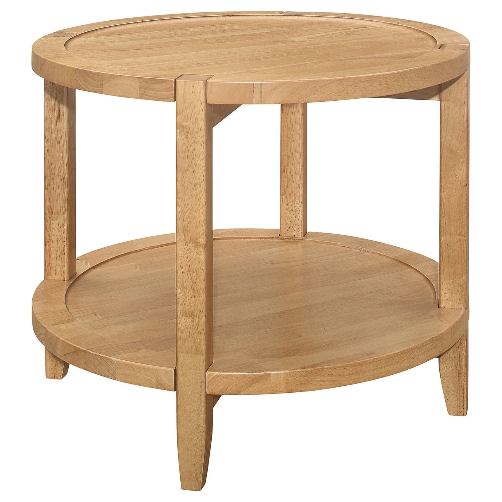 Camillo round solid wood side table in maple brown, front angle