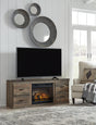 Trinell Brown TV Stand with Electric Fireplace front angle view