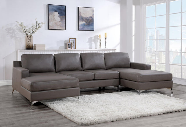 Candace Bronze Double Chaise Sectional sofa front angle showing symmetrical double chaise lounges
