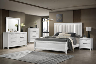 Main view of Cressida White Velvet Upholstered Bedroom Set bed