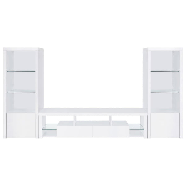 Jude 3-piece 71-inch TV entertainment center white high gloss angled front
