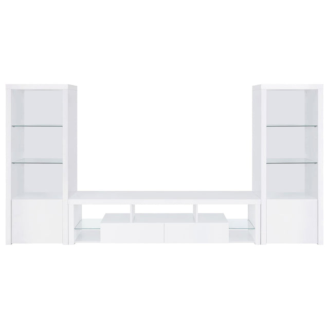 Jude 3-piece 71-inch TV entertainment center white high gloss angled front