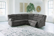 Front view of Partymate Slate 2-Piece Reclining Sectional Sofa in slate gray