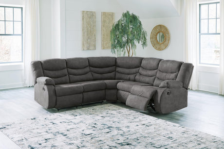 Front view of Partymate Slate 2-Piece Reclining Sectional Sofa in slate gray