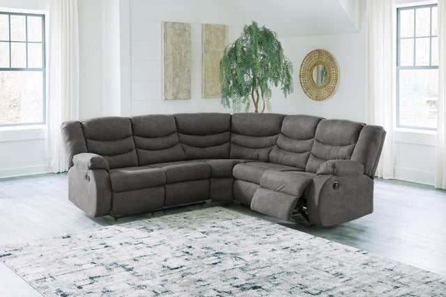 Front view of Partymate Slate 2-Piece Reclining Sectional Sofa in slate gray