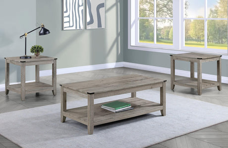 Milton light brown modern solid wood cocktail coffee table front angle