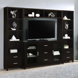Lewes 4-piece 60" TV Entertainment Center frontal view in cappuccino finish