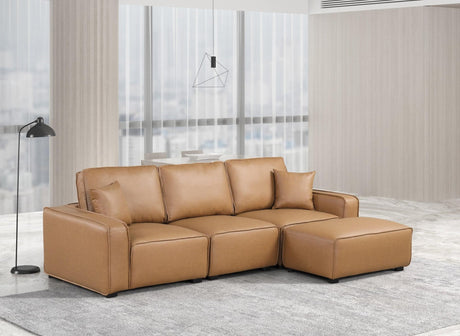 Columbia Saddle faux leather L-shaped sectional sofa front view