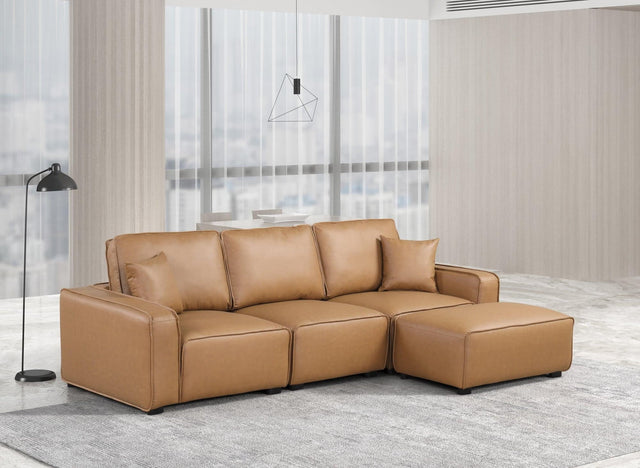 Columbia Saddle faux leather L-shaped sectional sofa front view