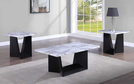 Adea marble top cocktail coffee table with black wood base