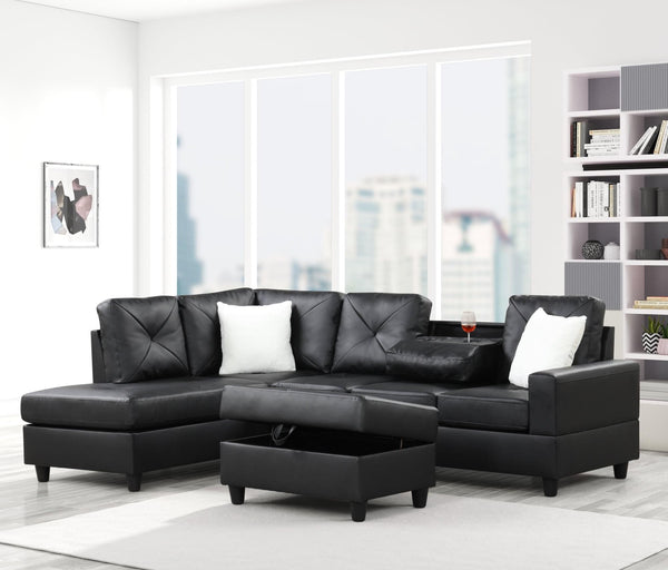 Rocket PU Reversible Sectional Black sectional sofa front view