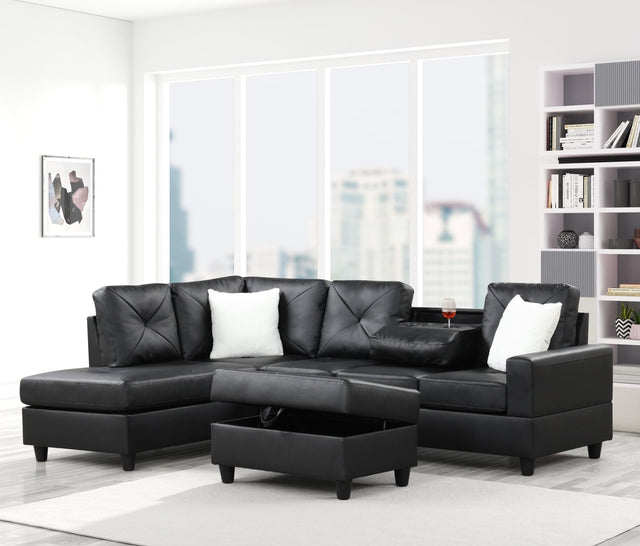 Rocket PU Reversible Sectional Black sectional sofa front view