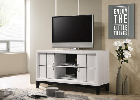 Akerson white and black modern solid wood TV stand front view