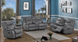 Conrad motion sofa front angled view in grey upholstery