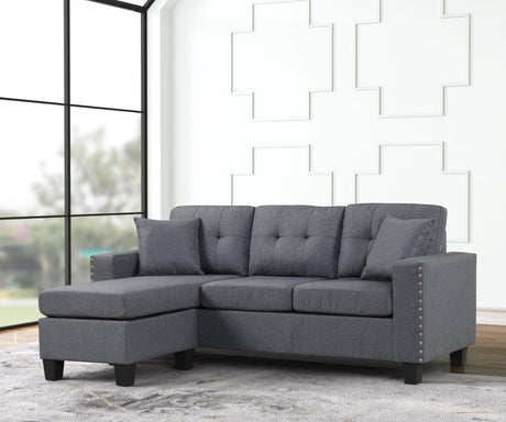 Cris Gray velvet tufted reversible sectional sofa front view
