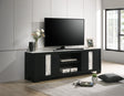 Rangley Black TV Stand front view with storage shelves