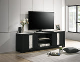 Rangley Black TV Stand front view with storage shelves