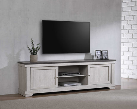 Leighton Light Gray TV Stand front angle showing storage compartments