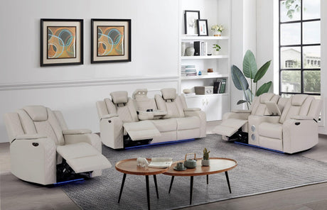 Galaxy Sand faux leather power reclining sofa set front view