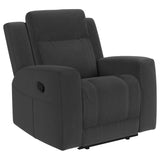 Brentwood black upholstered rocker recliner chair front view