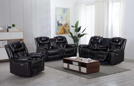 Alexa black 3-piece power reclining sofa set front view