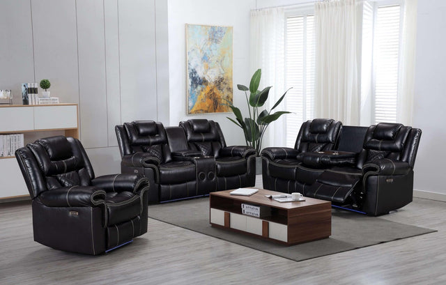 Alexa black 3-piece power reclining sofa set front view