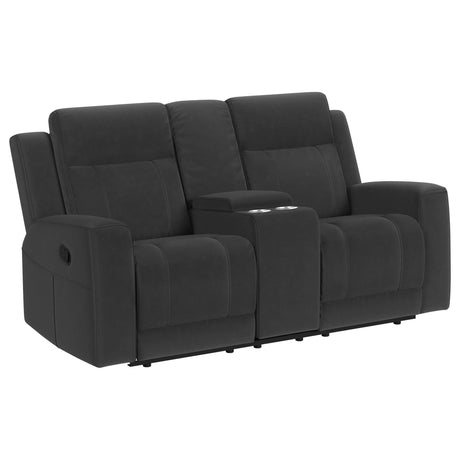 Brentwood black leatherette motion reclining loveseat front angle
