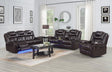 Alexa 3-piece brown faux leather power reclining living room set front view