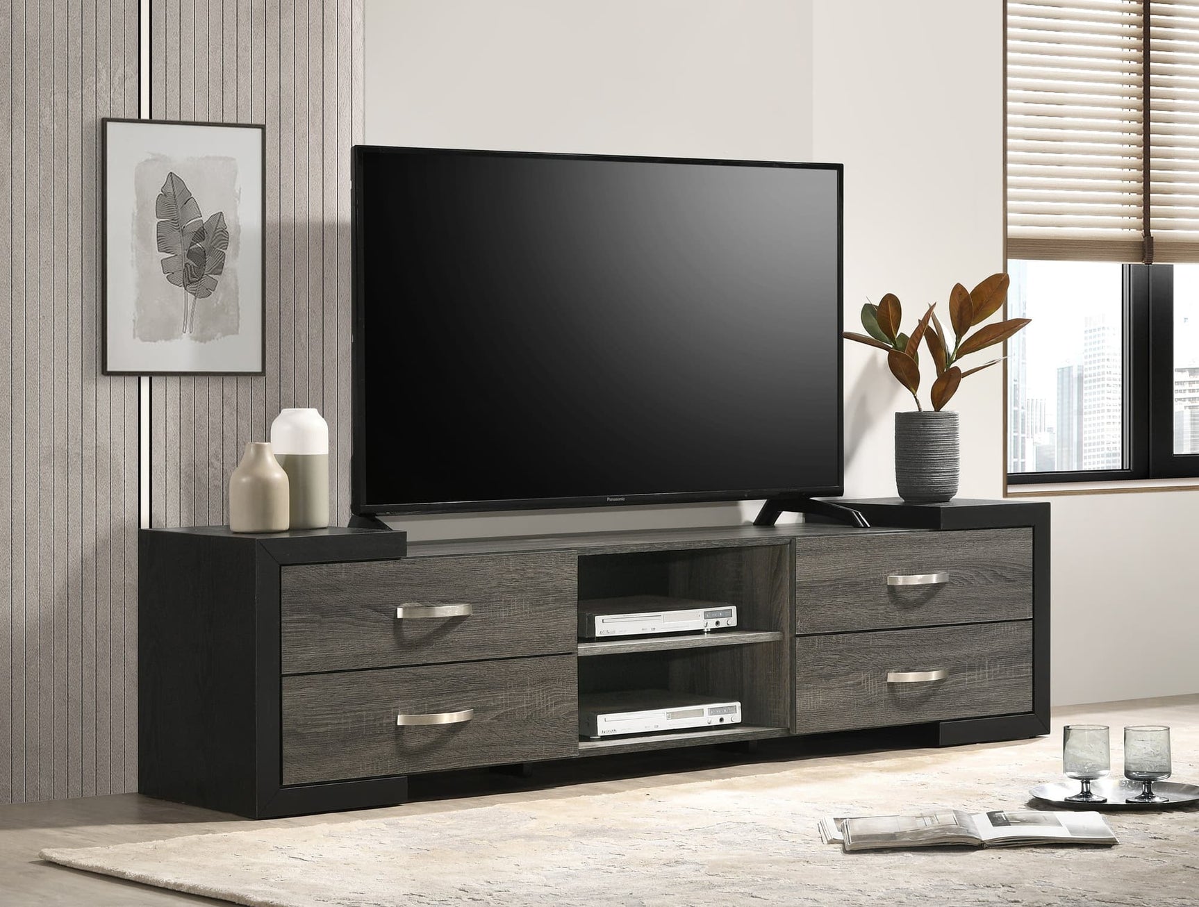Brant Black Gray Floating TV Stand front view