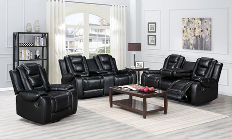 Jordan Black Faux Leather 3-Piece Reclining Set front angle