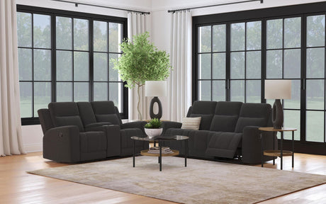 Brentwood reclining sofa set black leatherette front view