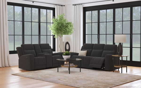 Brentwood reclining sofa set black leatherette front view