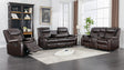Weston Espresso reclining sofa in faux leather, front view