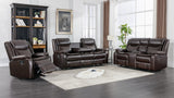 Weston Espresso reclining sofa in faux leather, front view